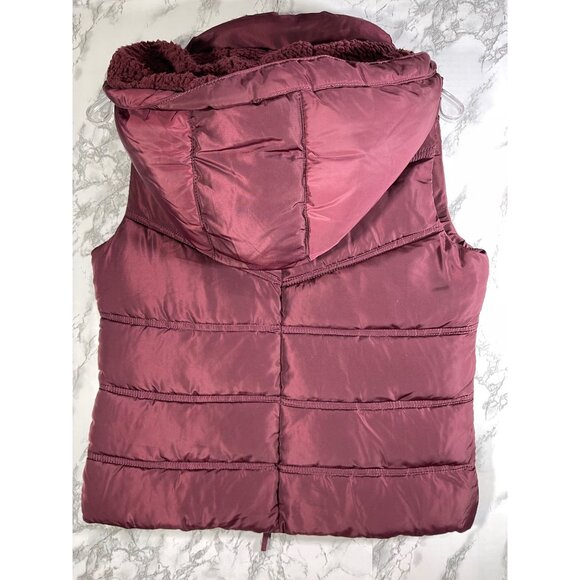 Aeropostale Puffer Vest With Hood & Sherpa Lining In Maroon For Women S - Picture 3 of 9